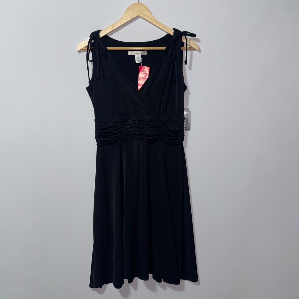 AA Studio black V neck Maxi Dress Gathers At Waist Size 10 petite